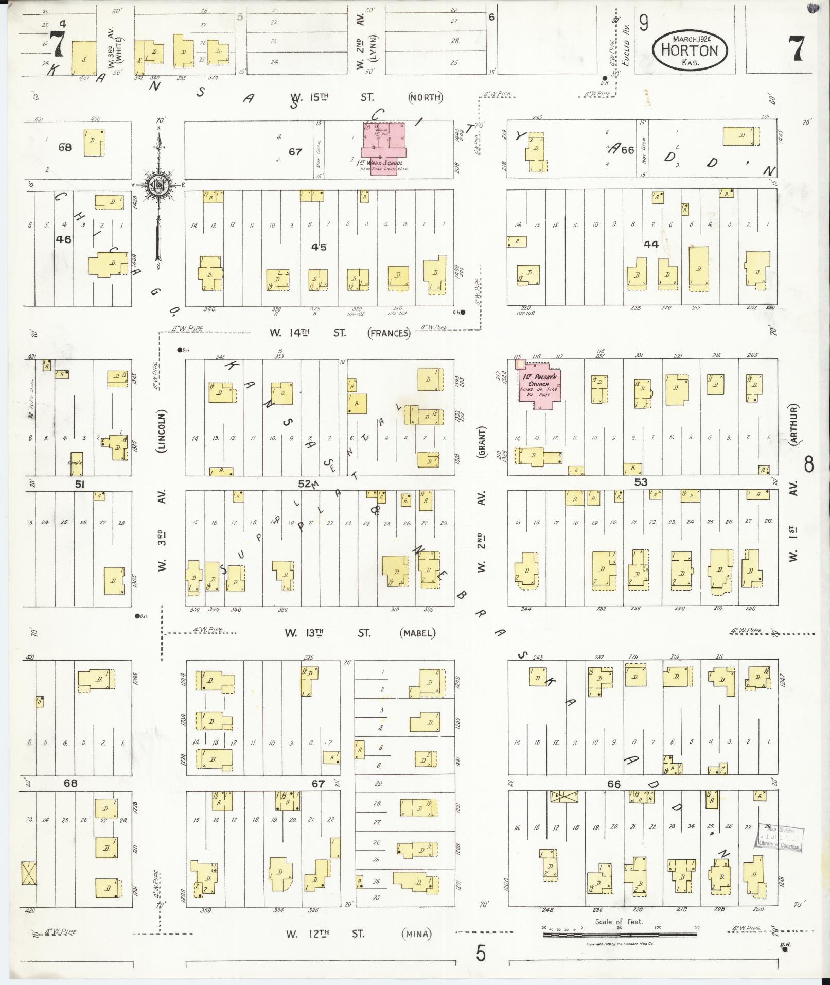 Sanborn Fire Insurance Map from Horton, Brown County, Kansas (1924), Sheet #0007 - Complete Map Set gallery image, historic Sanborn map, vintage wall art, Kansas Kansas