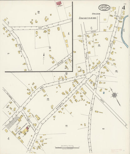 Sanborn Fire Insurance Map from Upton, Worcester County, Massachusetts (1922), Sheet #0004 - Historic Sanborn Fire Insurance Map Print, vintage old map wall art, antique decor, genealogy gift, Massachusetts Massachusetts map