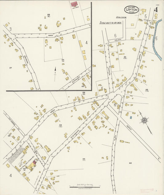Sanborn Fire Insurance Map from Upton, Worcester County, Massachusetts (1922), Sheet #0004 - Historic Sanborn Fire Insurance Map Print, vintage old map wall art, antique decor, genealogy gift, Massachusetts Massachusetts map