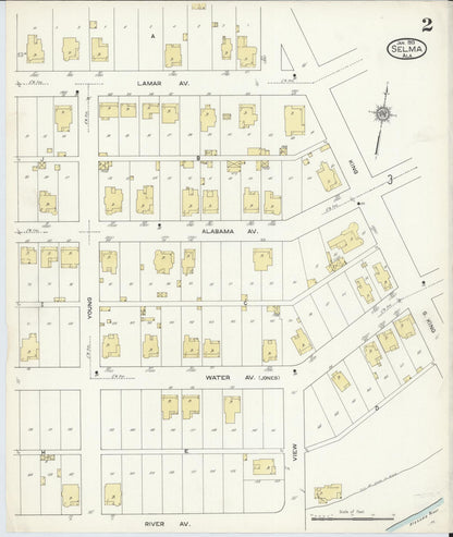 Sanborn Fire Insurance Map from Selma, Dallas County, Alabama (1913), Sheet #0002 - Complete Map Set gallery image, historic Sanborn map, vintage wall art, Alabama Alabama