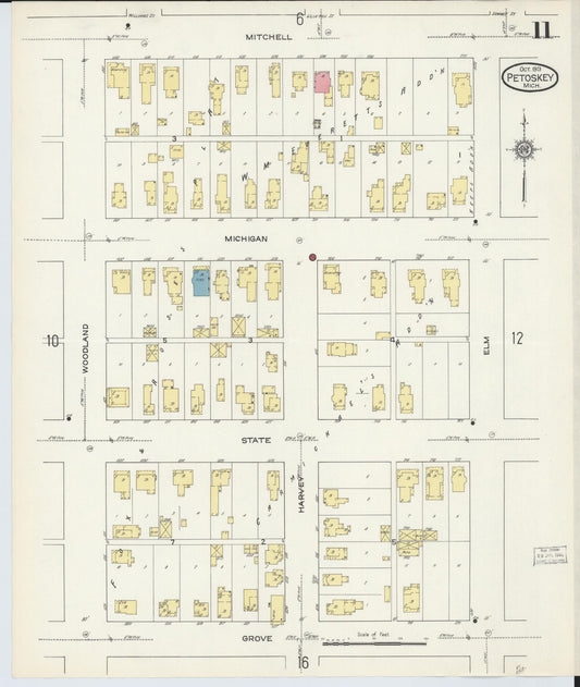 Sanborn Fire Insurance Map from Petoskey, Emmet County, Michigan (1913), Sheet #0011 - Historic Sanborn Fire Insurance Map Print, vintage old map wall art, antique decor, genealogy gift, Michigan Michigan map
