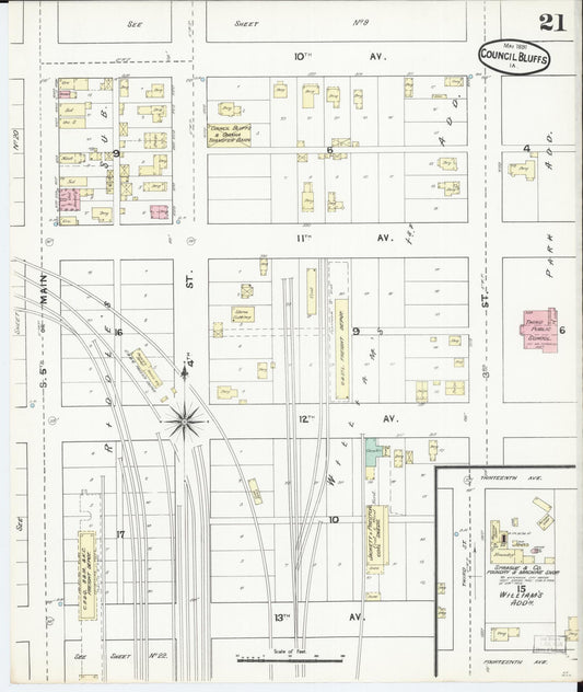 Sanborn Fire Insurance Map from Council Bluffs, Pottawattamie County, Iowa (1891), Sheet #0021 - Historic Sanborn Fire Insurance Map Print, vintage old map wall art