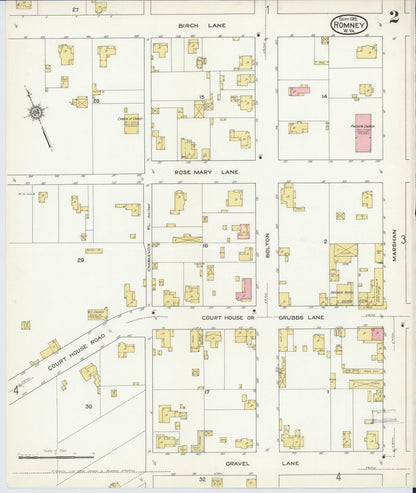 Sanborn Fire Insurance Map from Romney, Hampshire County, West Virginia (1915), Sheet #0002 - Complete Map Set gallery image, historic Sanborn map, vintage wall art, West Virginia West Virginia