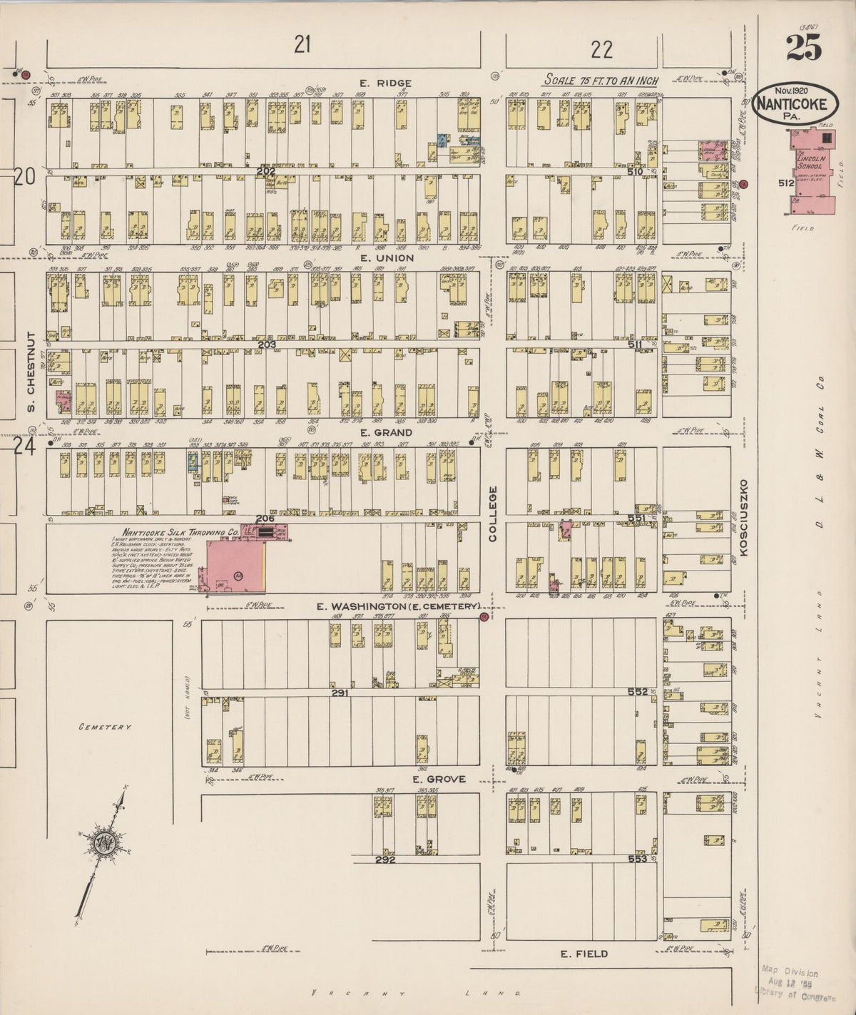 Sanborn Fire Insurance Map from Nanticoke, Luzerne County, Pennsylvania (1920), Sheet #0025 - Complete Map Set gallery image, historic Sanborn map, vintage wall art, Pennsylvania Pennsylvania
