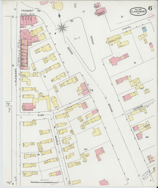 Sanborn Fire Insurance Map from Claremont, Sullivan County, New Hampshire (1894), Sheet #0006 - Historic Sanborn Fire Insurance Map Print, vintage old map wall art, antique decor, genealogy gift, New Hampshire New Hampshire map