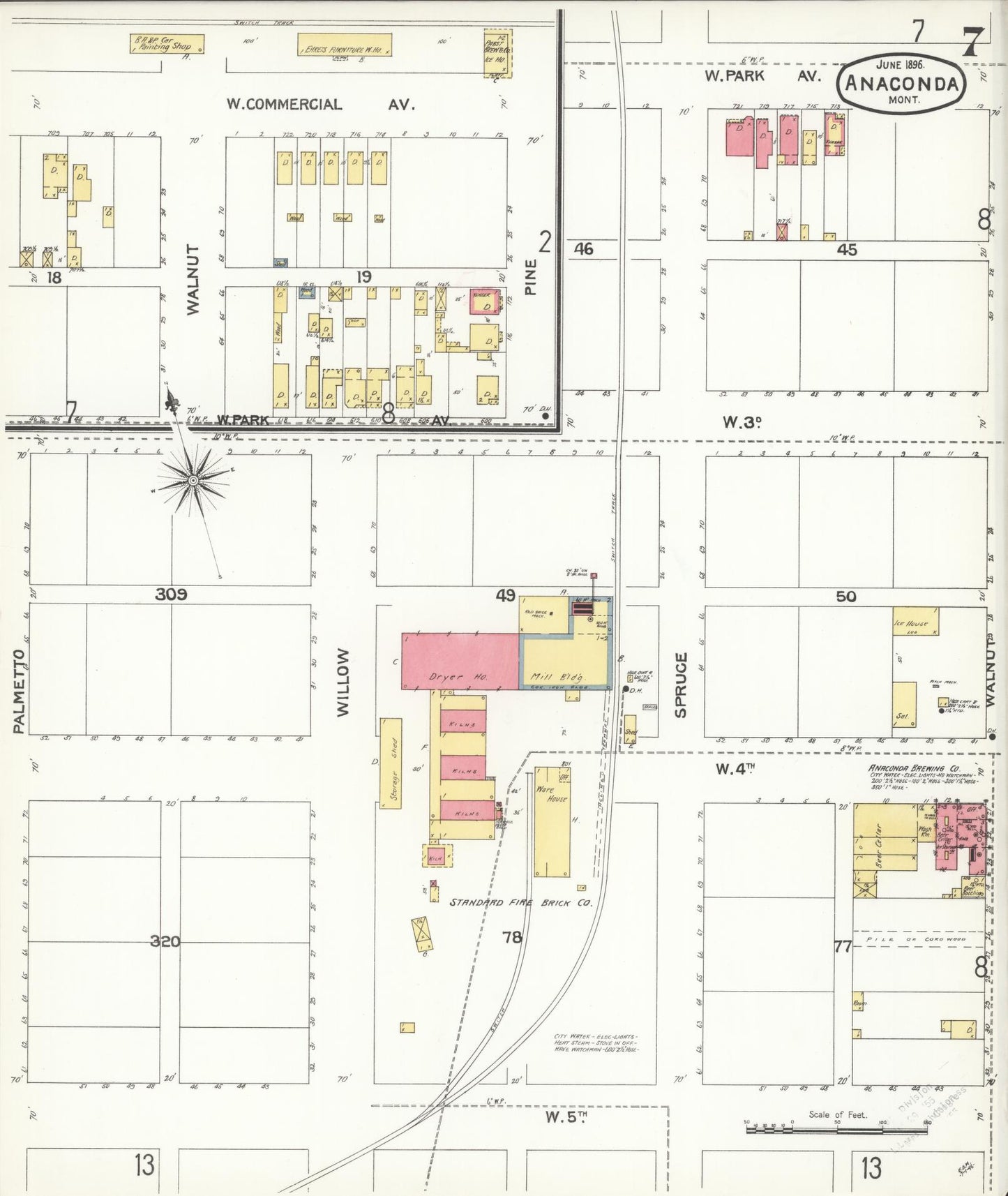 Sanborn Fire Insurance Map from Anaconda, Deer Lodge County, Montana (1896), Sheet #0007 - Complete Map Set gallery image, historic Sanborn map, vintage wall art, Montana Montana