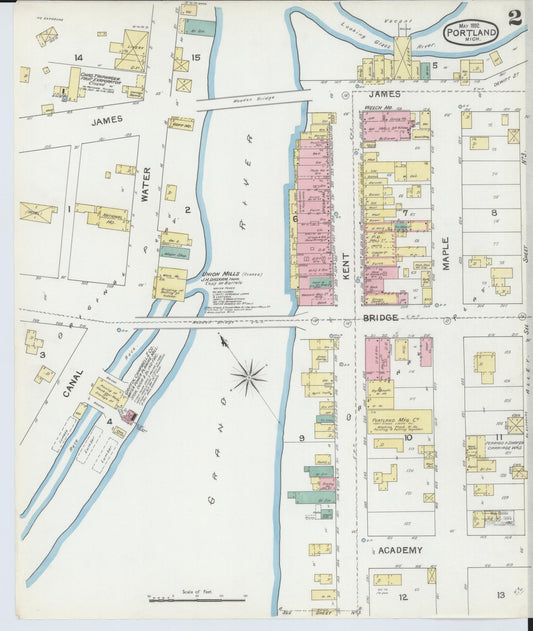 Sanborn Fire Insurance Map from Portland, Ionia County, Michigan (1892), Sheet #0002 - Historic Sanborn Fire Insurance Map Print, vintage old map wall art, antique decor, genealogy gift, Michigan Michigan map