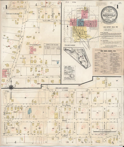 Sanborn Fire Insurance Map from Brooksville, Hernando County, Florida (1945), Sheet #0001 - Historic Sanborn Fire Insurance Map Print, vintage old map wall art, antique decor, genealogy gift, Florida Florida map
