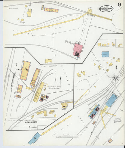 Sanborn Fire Insurance Map from Iron Mountain, Dickinson County, Michigan (1904), Sheet #0009 - Complete Map Set gallery image, historic Sanborn map, vintage wall art, Michigan Michigan