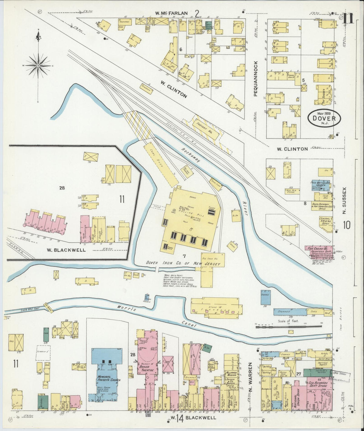 Sanborn Fire Insurance Map from Dover, Morris County, New Jersey (1909), Sheet #0011 - Complete Map Set gallery image, historic Sanborn map, vintage wall art, New Jersey New Jersey