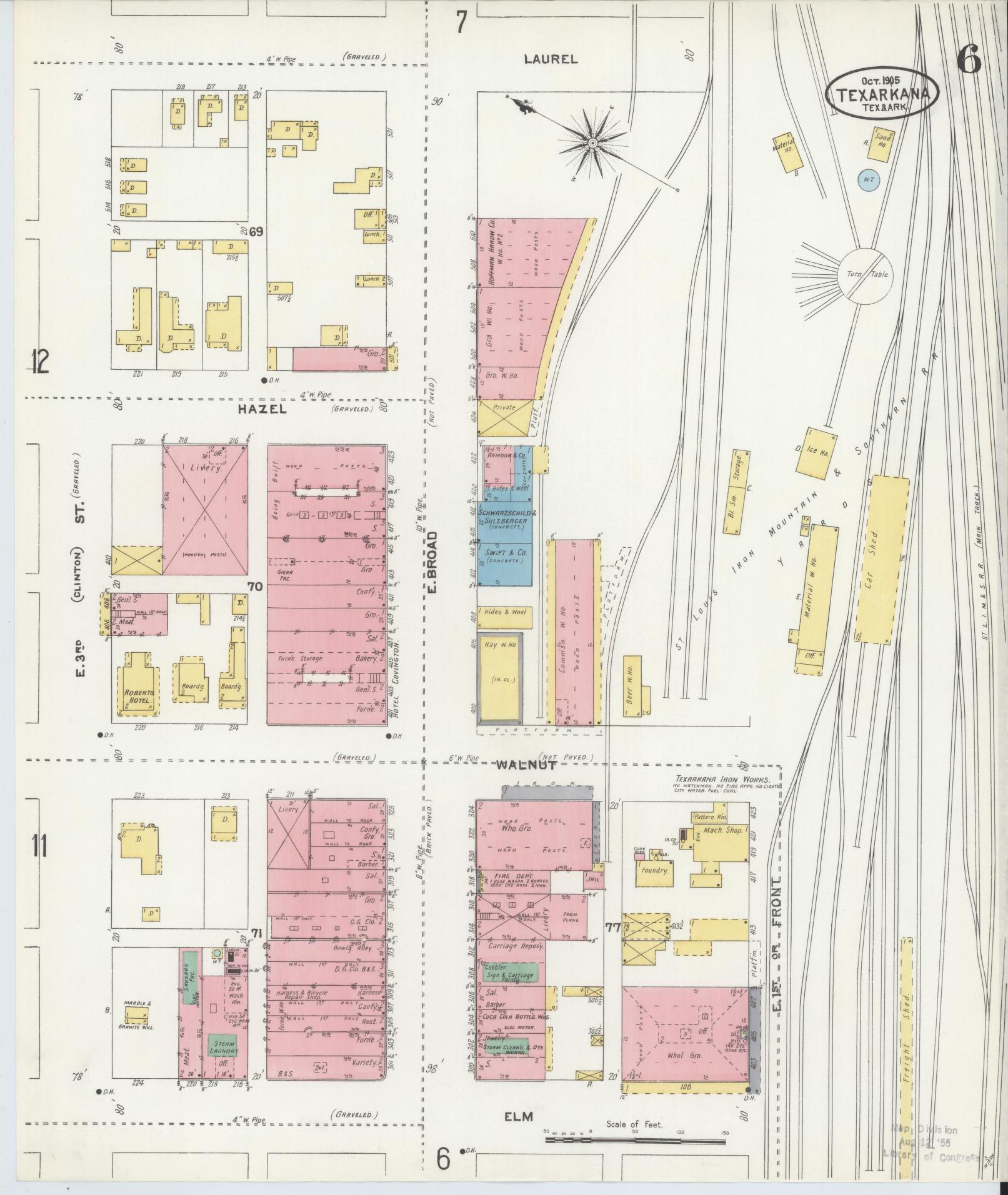 Sanborn Fire Insurance Map from Texarkana, Bowie County, Texas (1905), Sheet #0006 - Complete Map Set gallery image, historic Sanborn map, vintage wall art, Texas Texas