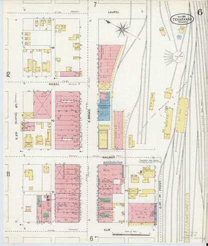 Sanborn Fire Insurance Map from Texarkana, Bowie County, Texas (1905), Sheet #0006 - Complete Map Set gallery image, historic Sanborn map, vintage wall art, Texas Texas