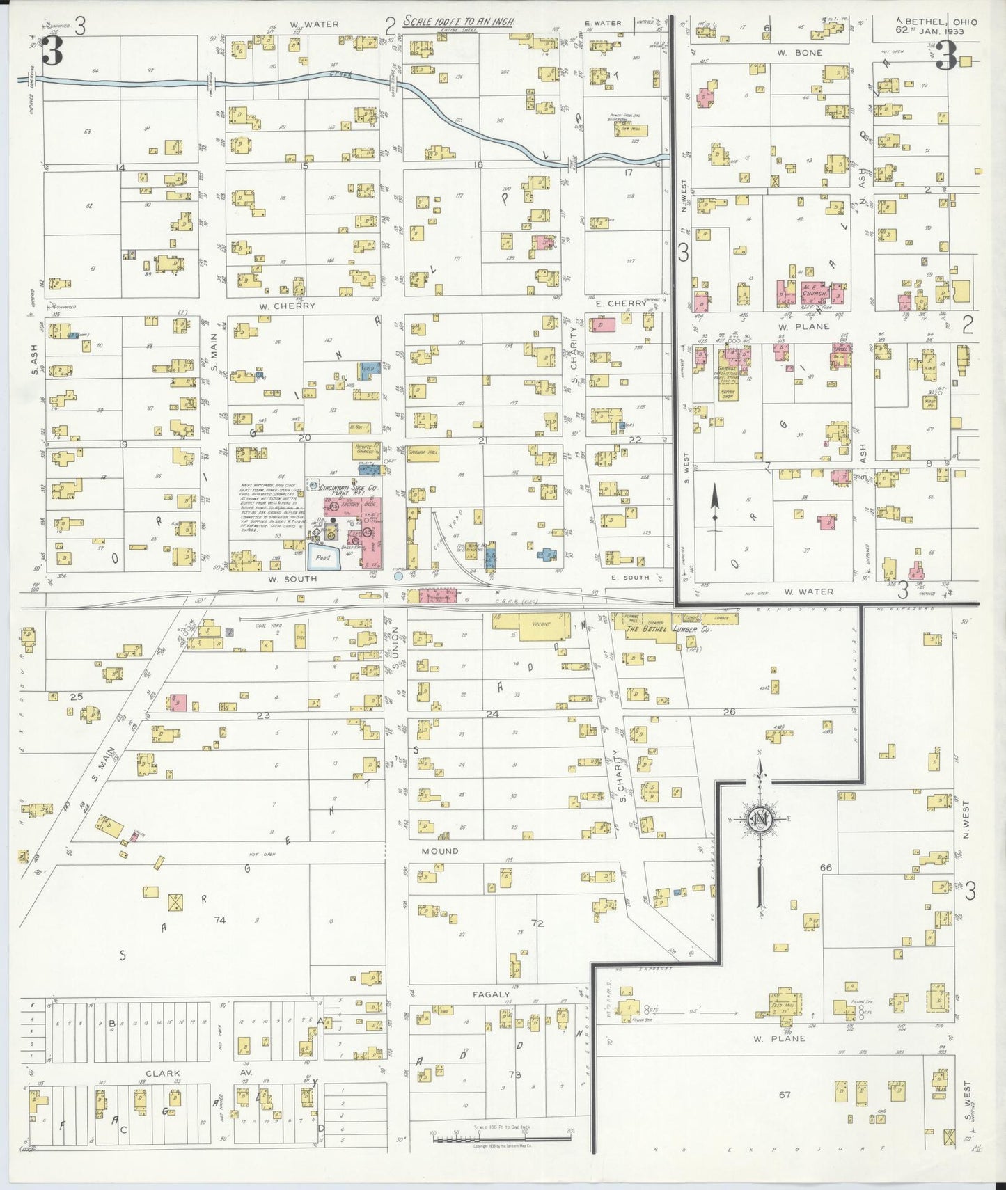Sanborn Fire Insurance Map from Bethel, Clermont County, Ohio (1933), Sheet #0003 - Historic Sanborn Fire Insurance Map Print, vintage old map wall art, antique decor, genealogy gift, Ohio Ohio map