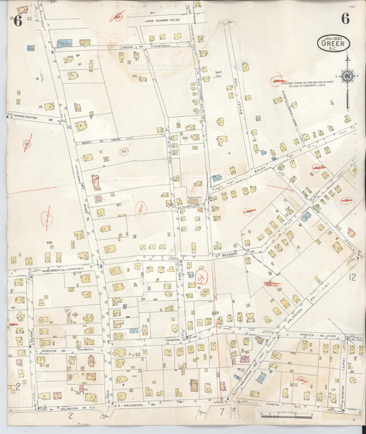 Sanborn Fire Insurance Map from Greer, Greenville and Spartanburg Counties, South Carolina (1951), Sheet #0006 - Historic Sanborn Fire Insurance Map Print, vintage old map wall art, antique decor, genealogy gift, South Carolina South Carolina map