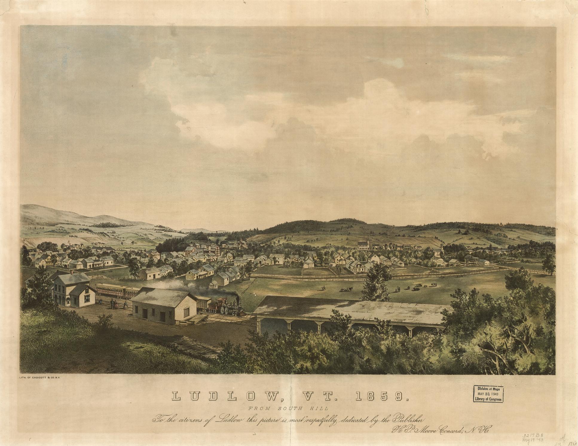 Ludlow, Vt. 1859 From south hill (1859) – Historic Bird’s-Eye View Panorama Print
