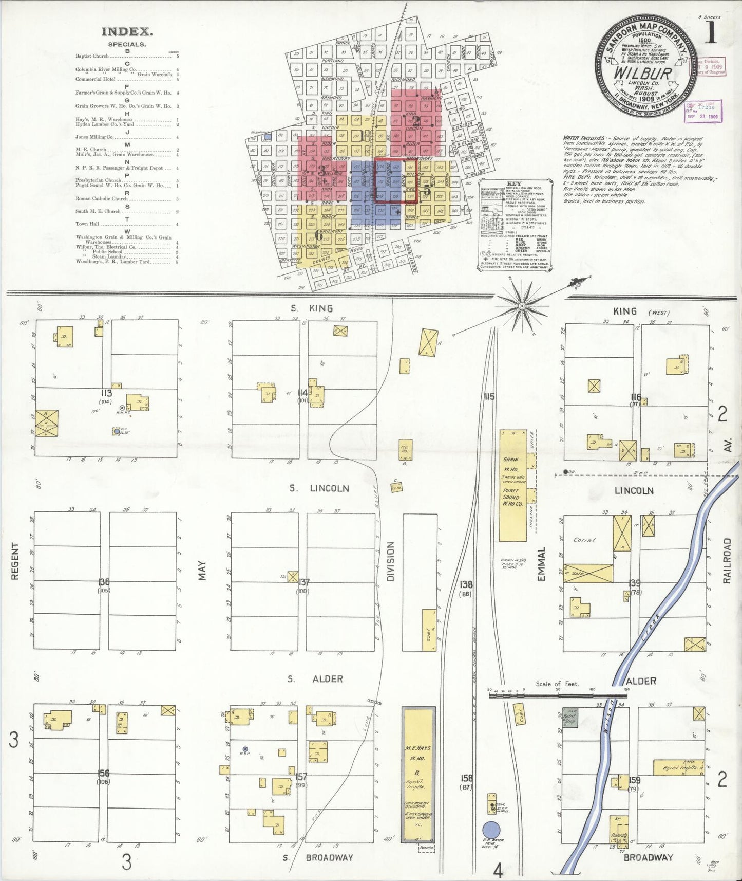 Sanborn Fire Insurance Map from Wilbur, Lincoln County, Washington (1909), Sheet #0001 - Historic Sanborn Fire Insurance Map Print, vintage old map wall art, antique decor, genealogy gift, Washington Washington map