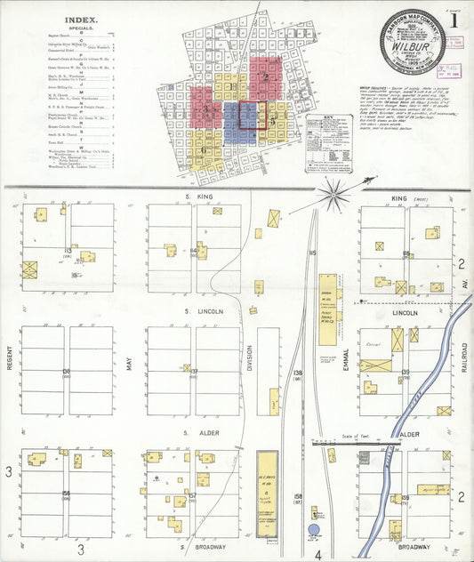 Sanborn Fire Insurance Map from Wilbur, Lincoln County, Washington (1909), Sheet #0001 - Historic Sanborn Fire Insurance Map Print, vintage old map wall art, antique decor, genealogy gift, Washington Washington map