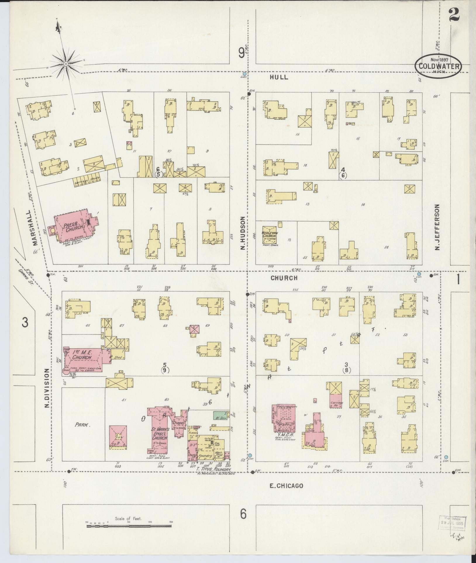 Sanborn Fire Insurance Map from Coldwater, Branch County, Michigan (1897), Sheet #0002 - Complete Map Set gallery image, historic Sanborn map, vintage wall art, Michigan Michigan