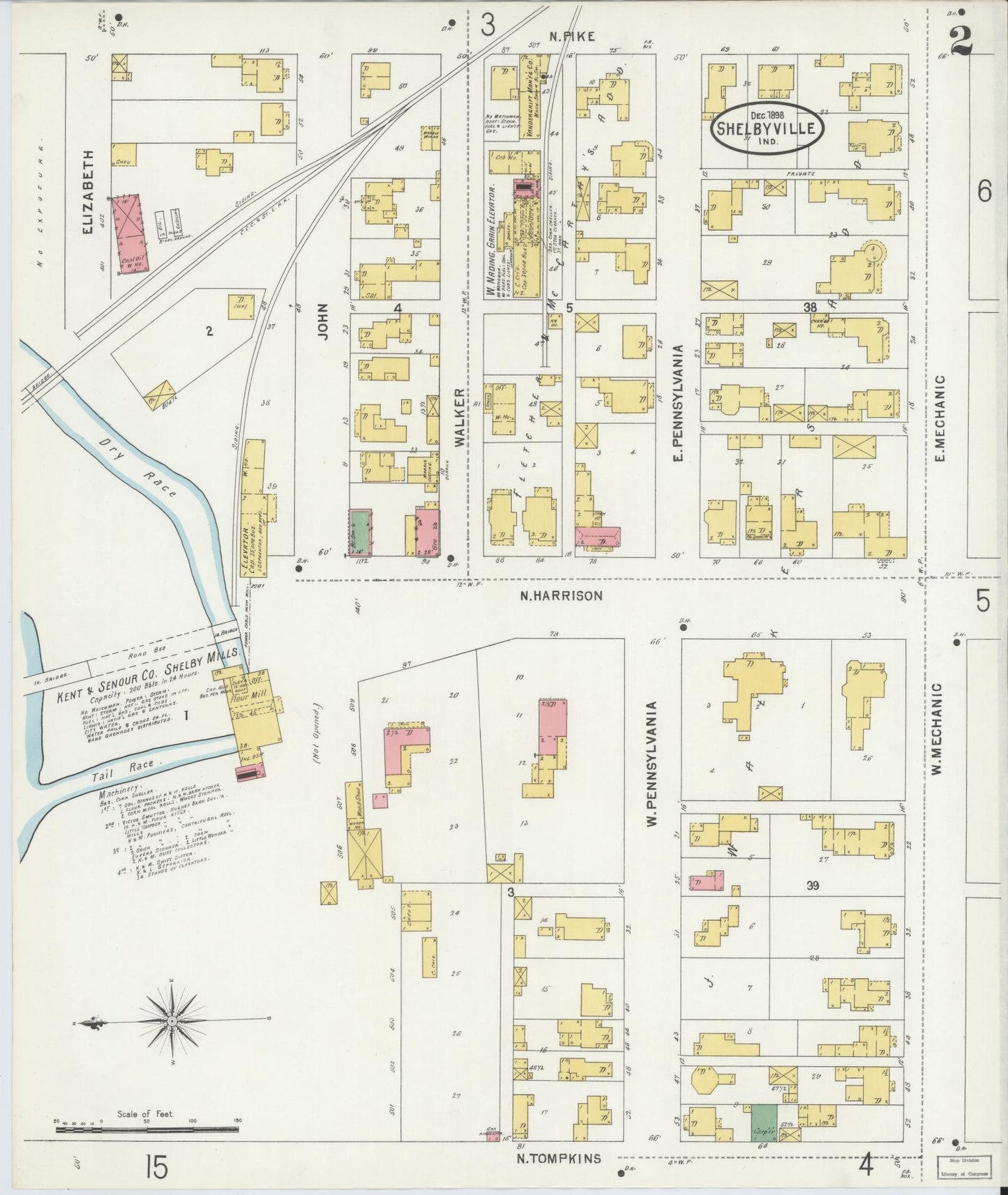 Sanborn Fire Insurance Map from Shelbyville, Shelby County, Indiana (1898), Sheet #0002 - Historic Sanborn Fire Insurance Map Print, vintage old map wall art, antique decor, genealogy gift, Indiana Indiana map