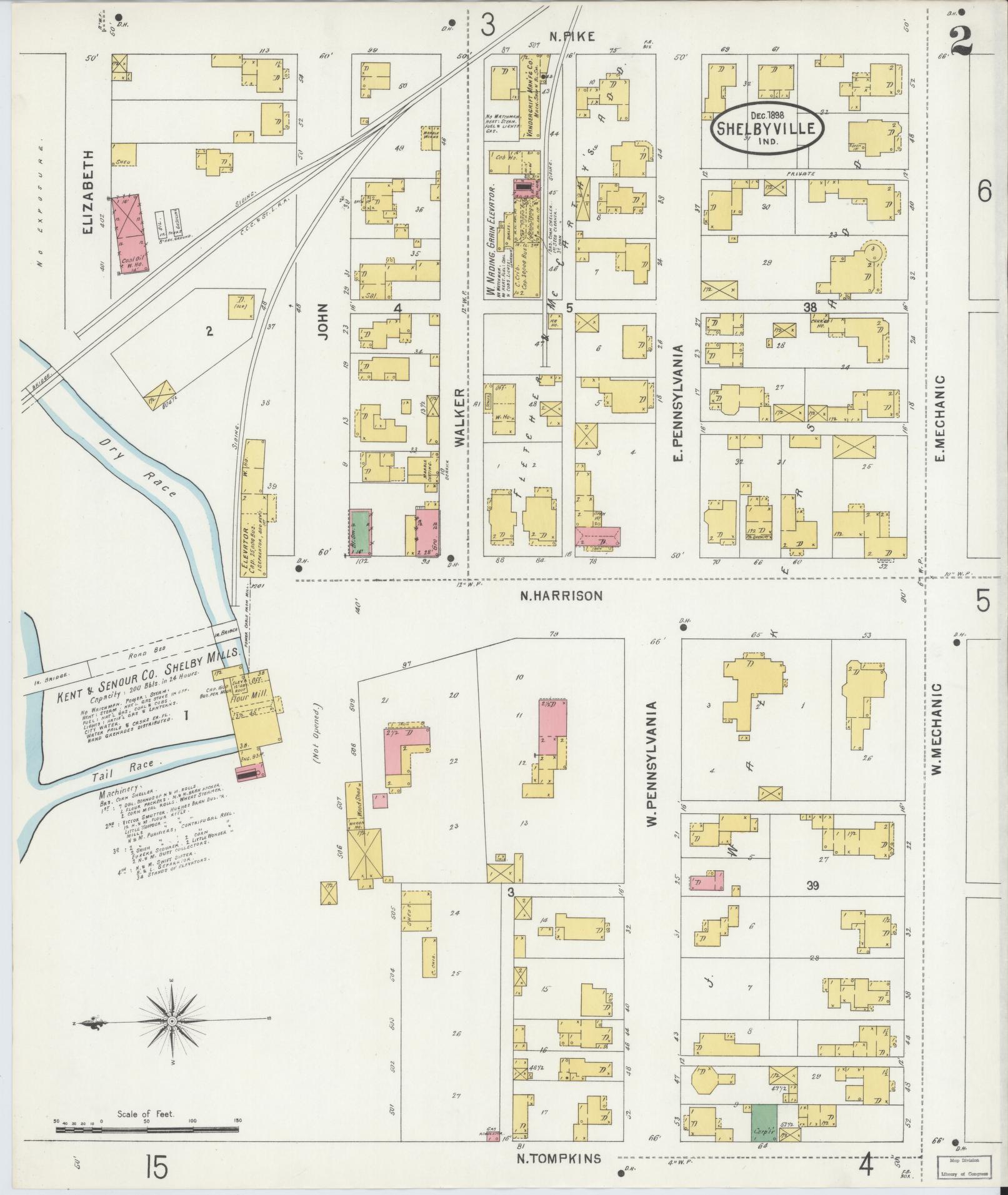 Sanborn Fire Insurance Map from Shelbyville, Shelby County, Indiana (1898), Sheet #0002 - Historic Sanborn Fire Insurance Map Print, vintage old map wall art, antique decor, genealogy gift, Indiana Indiana map