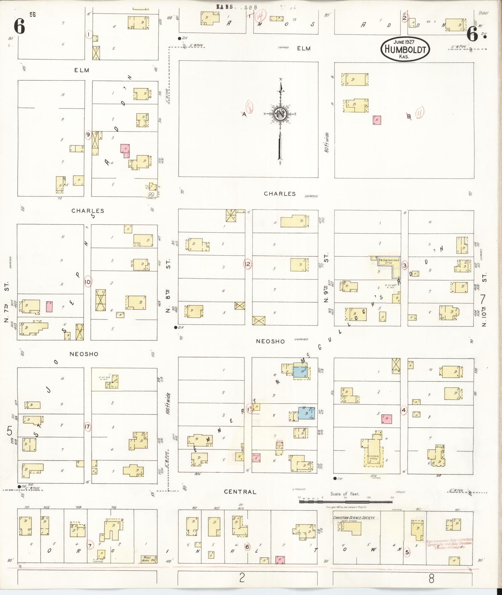 Sanborn Fire Insurance Map from Humboldt, Allen County, Kansas (1936), Sheet #0006 - Historic Sanborn Fire Insurance Map Print, vintage old map wall art, antique decor, genealogy gift, Kansas Kansas map