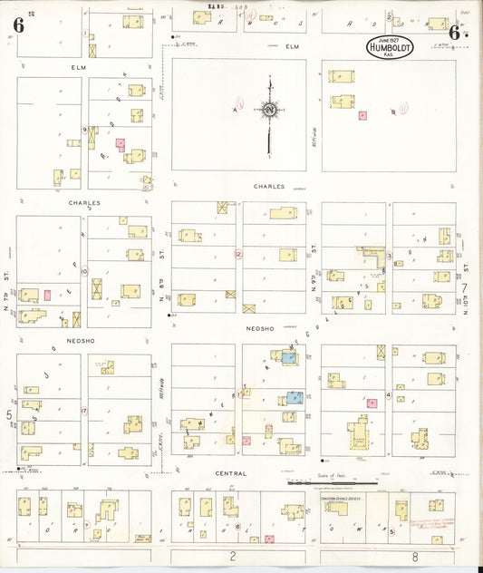 Sanborn Fire Insurance Map from Humboldt, Allen County, Kansas (1936), Sheet #0006 - Historic Sanborn Fire Insurance Map Print, vintage old map wall art, antique decor, genealogy gift, Kansas Kansas map