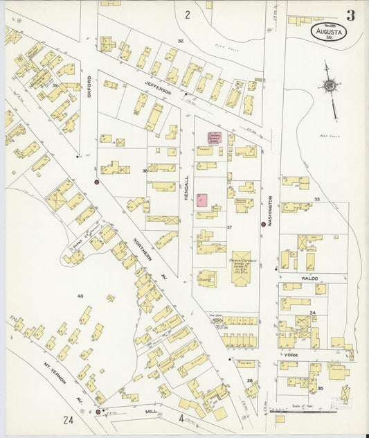 Sanborn Fire Insurance Map from Augusta, Kennebec County, Maine (1910), Sheet #0003 - Historic Sanborn Fire Insurance Map Print, vintage old map wall art, antique decor, genealogy gift, Maine Maine map