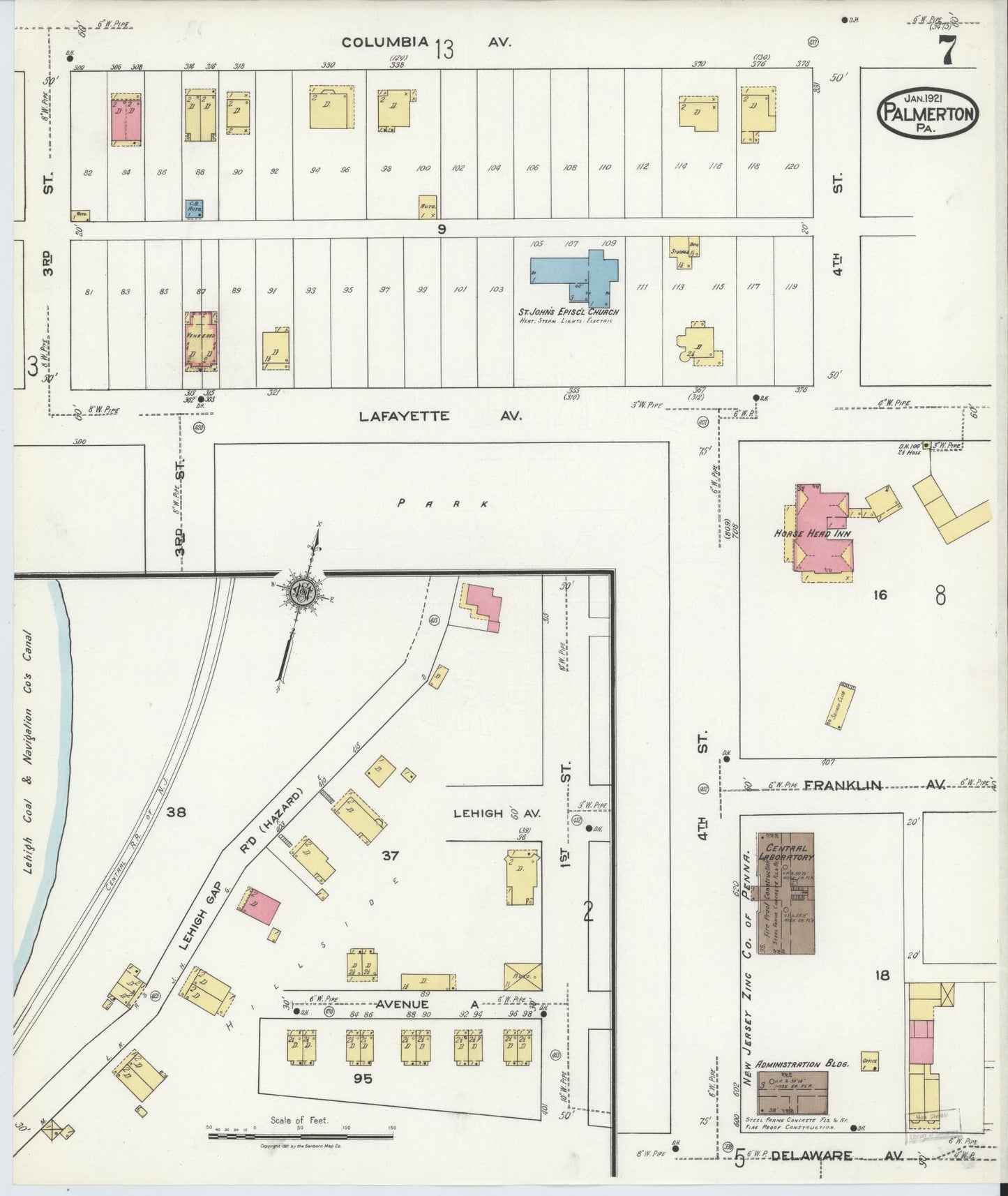Sanborn Fire Insurance Map from Palmerton, Carbon County, Pennsylvania (1921), Sheet #0007 - Complete Map Set gallery image, historic Sanborn map, vintage wall art, Pennsylvania Pennsylvania