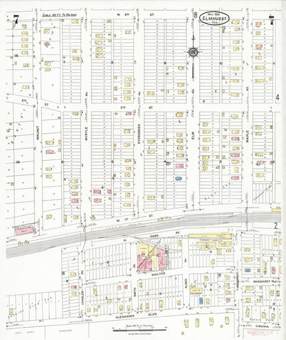 Sanborn Fire Insurance Map from Elmhurst, Du Page County, Illinois (1924), Sheet #0007 - Historic Sanborn Fire Insurance Map Print, vintage old map wall art, antique decor, genealogy gift, Illinois Illinois map