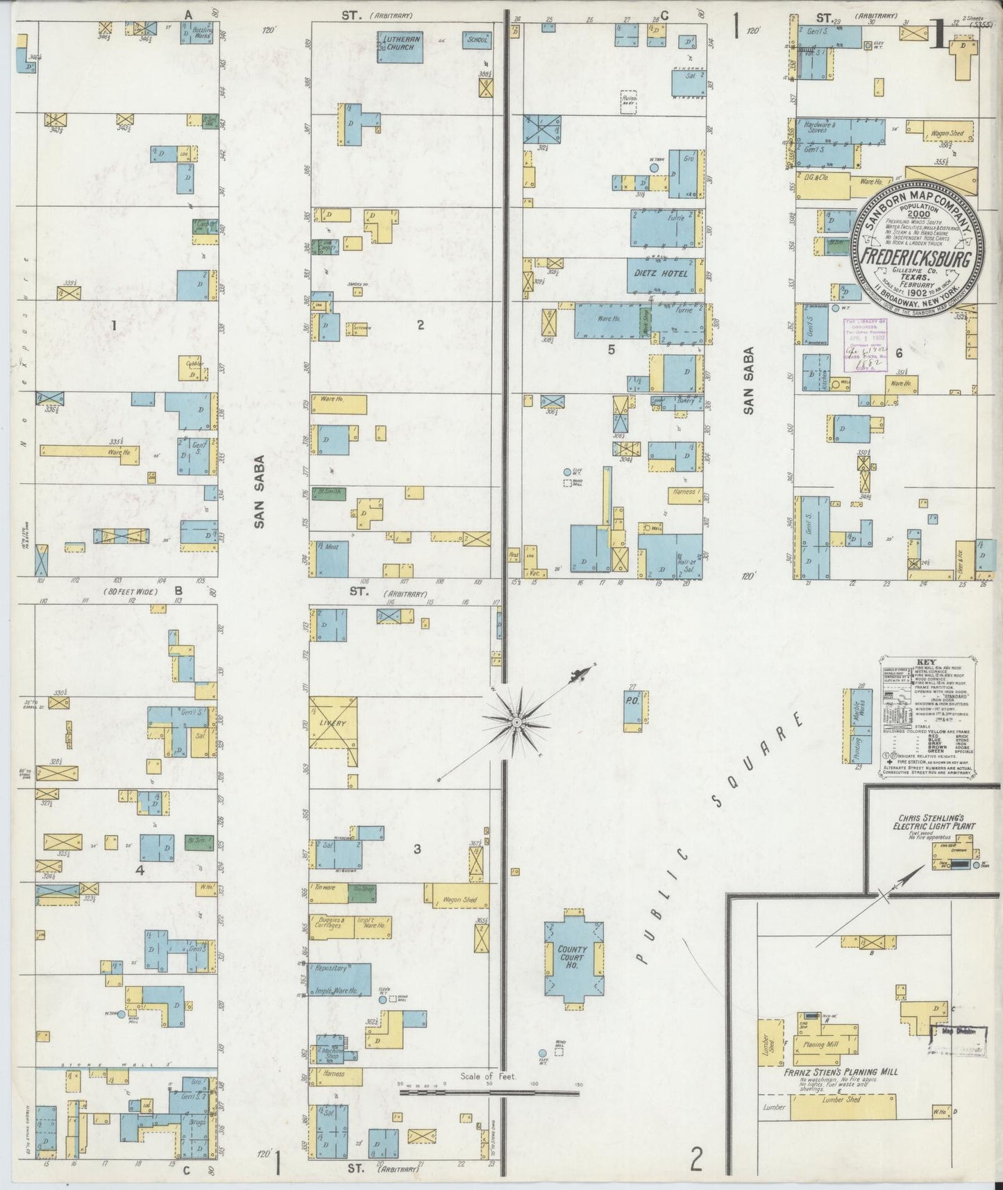 Sanborn Fire Insurance Map from Fredericksburg, Gillespie County, Texas. (1902) – Historic Sanborn Fire Insurance Map Print