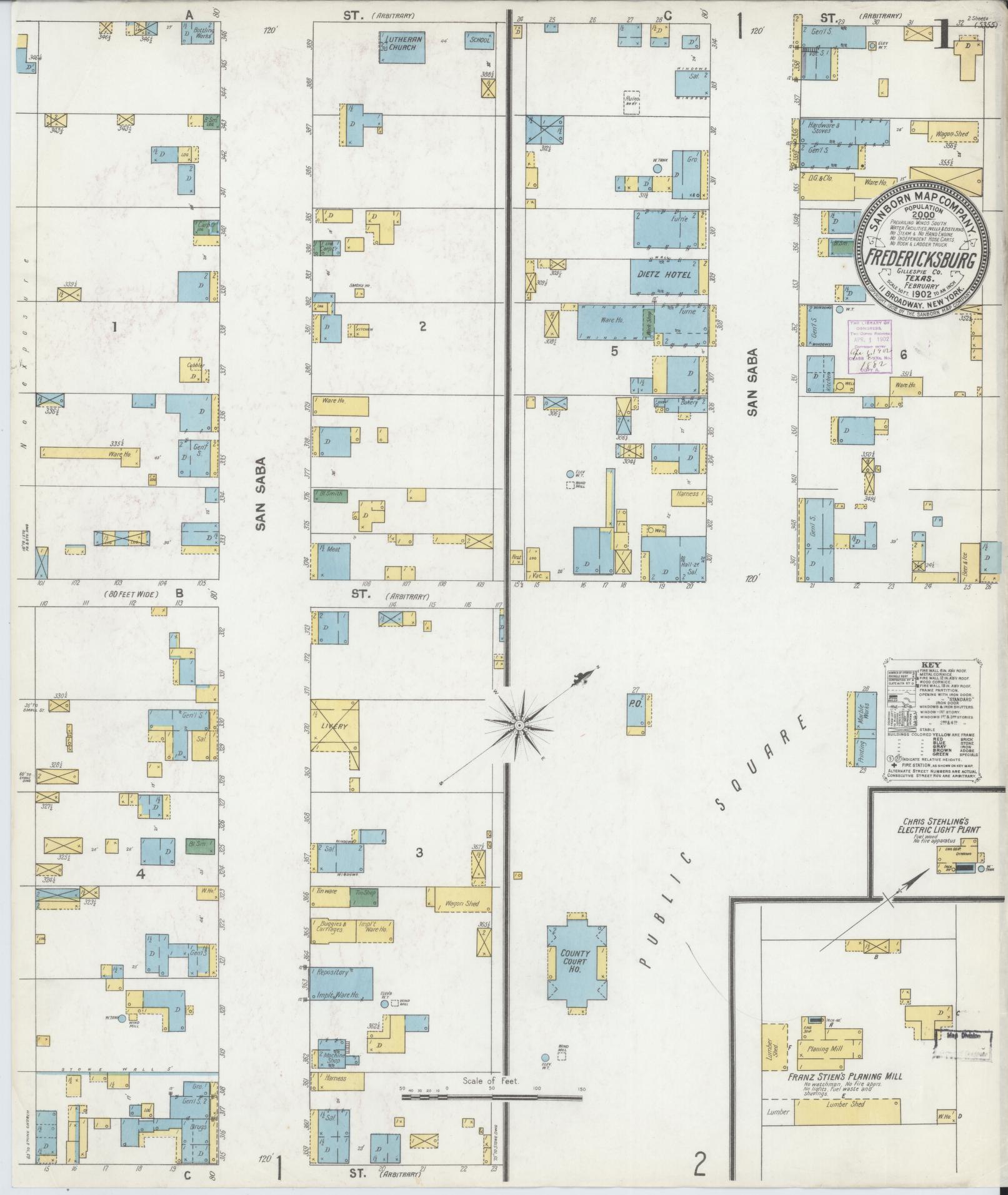 Sanborn Fire Insurance Map from Fredericksburg, Gillespie County, Texas. (1902) – Historic Sanborn Fire Insurance Map Print
