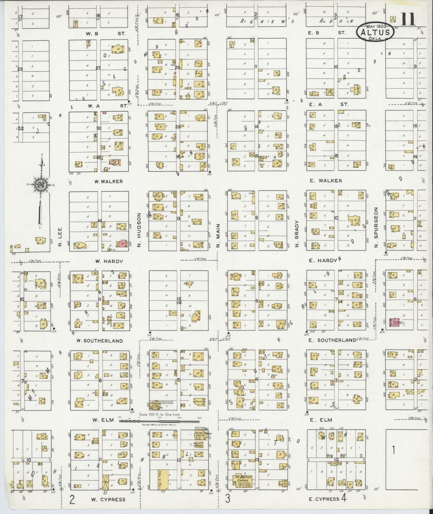 Sanborn Fire Insurance Map from Altus, Jackson County, Oklahoma (1920), Sheet #0011 - Historic Sanborn Fire Insurance Map Print, vintage old map wall art, antique decor, genealogy gift, Oklahoma Oklahoma map