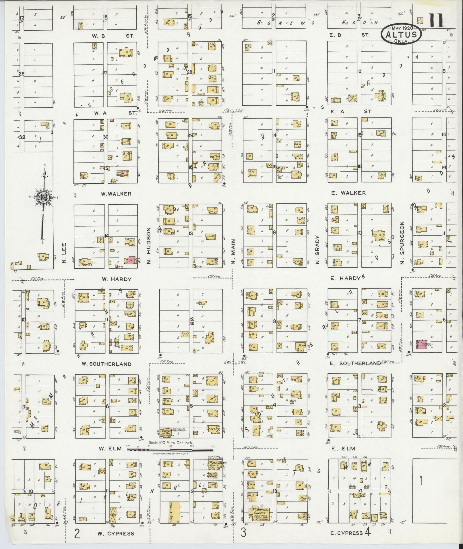 Sanborn Fire Insurance Map from Altus, Jackson County, Oklahoma (1920), Sheet #0011 - Historic Sanborn Fire Insurance Map Print, vintage old map wall art, antique decor, genealogy gift, Oklahoma Oklahoma map