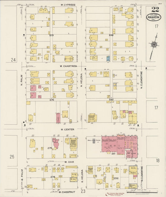 Sanborn Fire Insurance Map from Anaheim, Orange County, California (1922), Sheet #0022 - Historic Sanborn Fire Insurance Map Print, vintage old map wall art, antique decor, genealogy gift, California California map