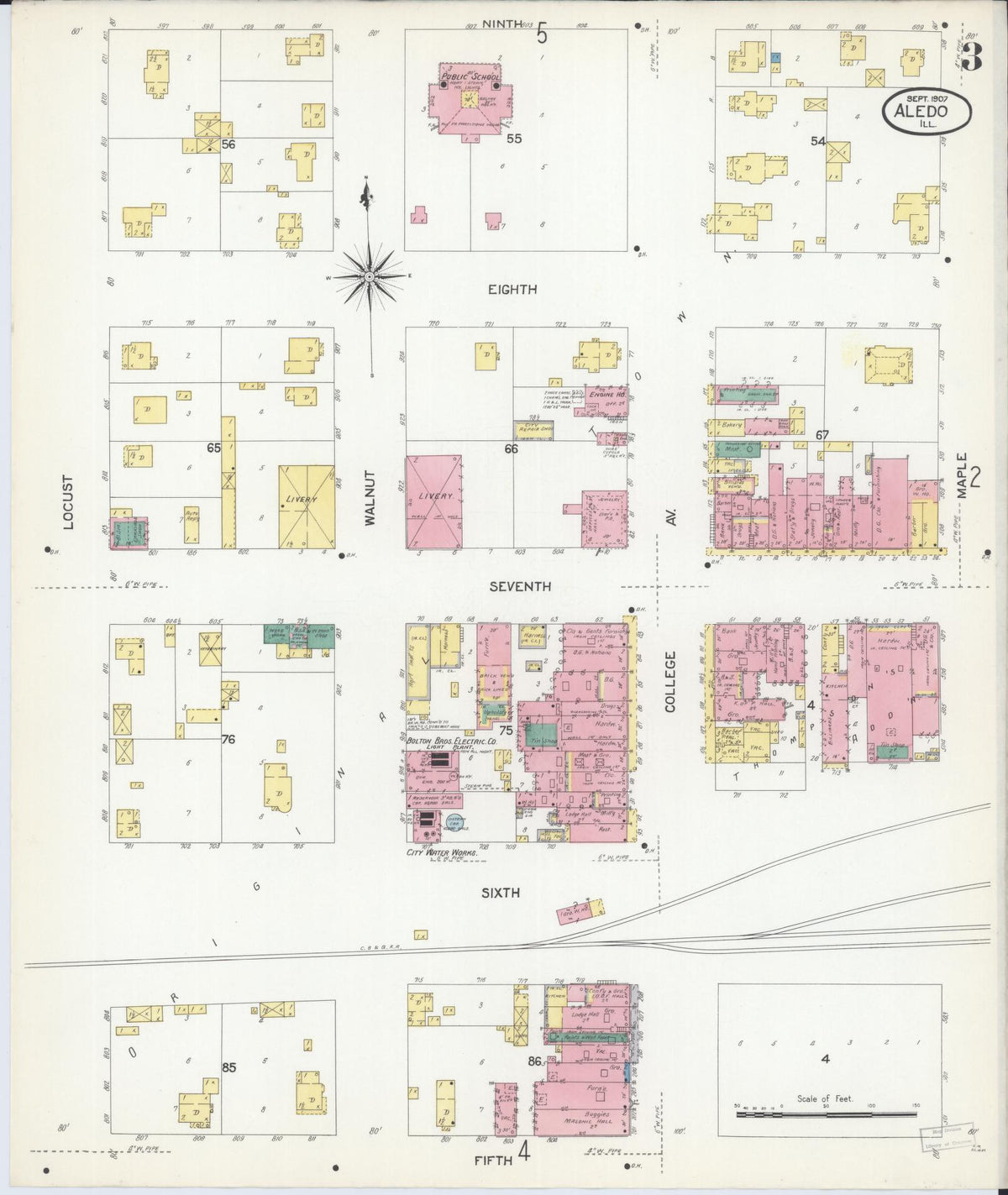 Sanborn Fire Insurance Map from Aledo, Mercer County, Illinois (1907), Sheet #0003 - Complete Map Set gallery image, historic Sanborn map, vintage wall art, Illinois Illinois