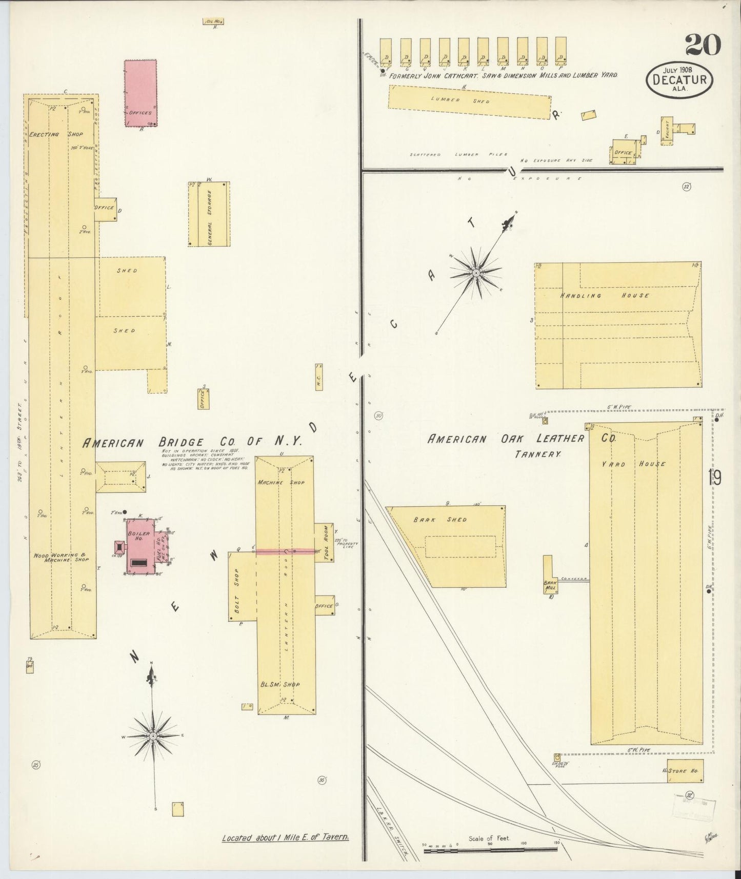 Sanborn Fire Insurance Map from Decatur, Morgan County, Alabama (1908), Sheet #0020 - Historic Sanborn Fire Insurance Map Print, vintage old map wall art, antique decor, genealogy gift, Alabama Alabama map