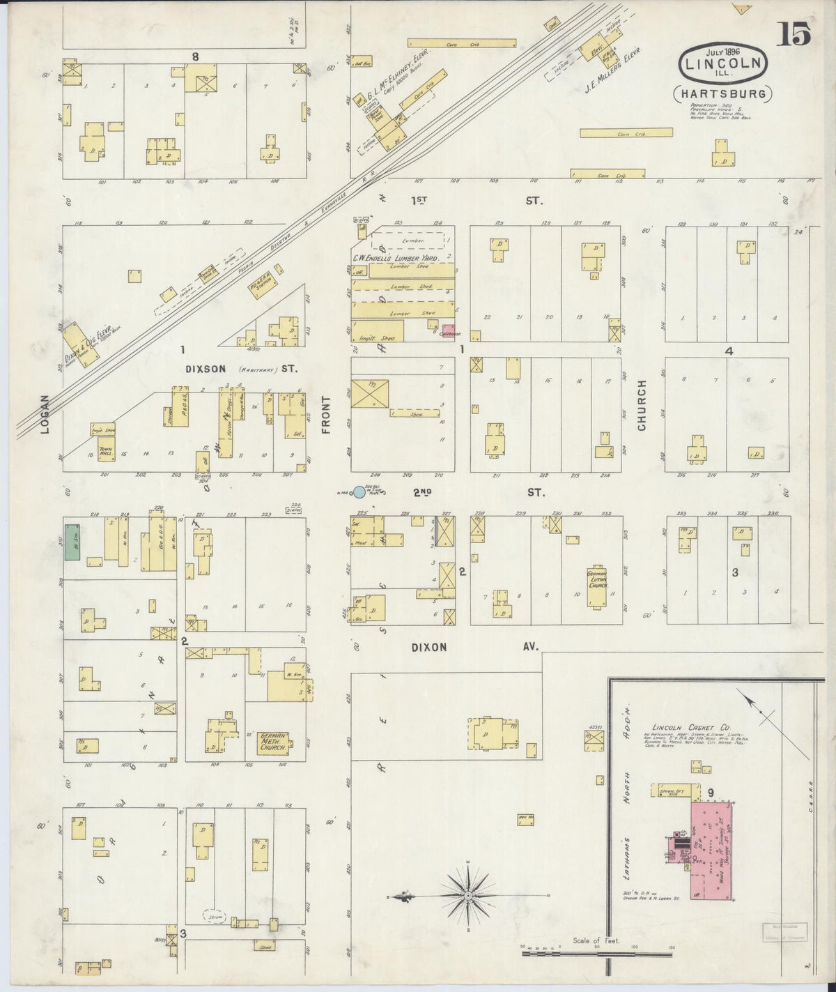 Sanborn Fire Insurance Map from Lincoln, Logan County, Illinois (1896), Sheet #0015 - Historic Sanborn Fire Insurance Map Print, vintage old map wall art, antique decor, genealogy gift, Illinois Illinois map