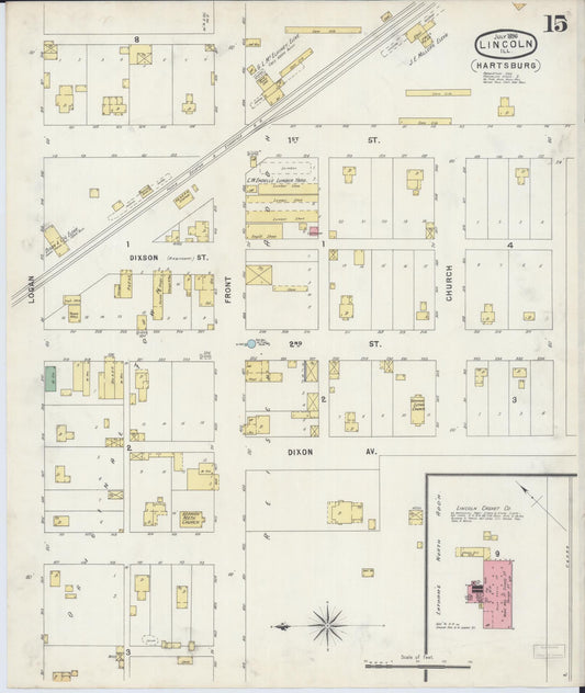 Sanborn Fire Insurance Map from Lincoln, Logan County, Illinois (1896), Sheet #0015 - Historic Sanborn Fire Insurance Map Print, vintage old map wall art, antique decor, genealogy gift, Illinois Illinois map