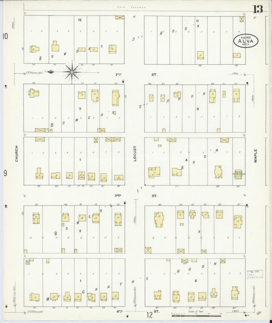 Sanborn Fire Insurance Map from Alva, Woods County, Oklahoma (1909), Sheet #0013 - Historic Sanborn Fire Insurance Map Print, vintage old map wall art, antique decor, genealogy gift, Oklahoma Oklahoma map