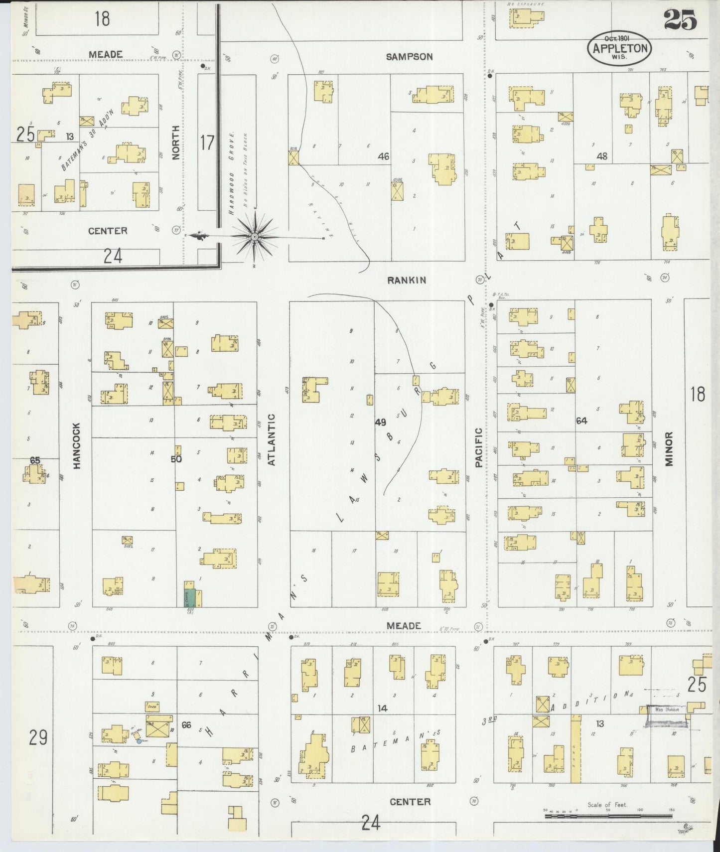 Sanborn Fire Insurance Map from Appleton, Outagamie County, Wisconsin (1901), Sheet #0025 - Historic Sanborn Fire Insurance Map Print, vintage old map wall art, antique decor, genealogy gift, Wisconsin Wisconsin map