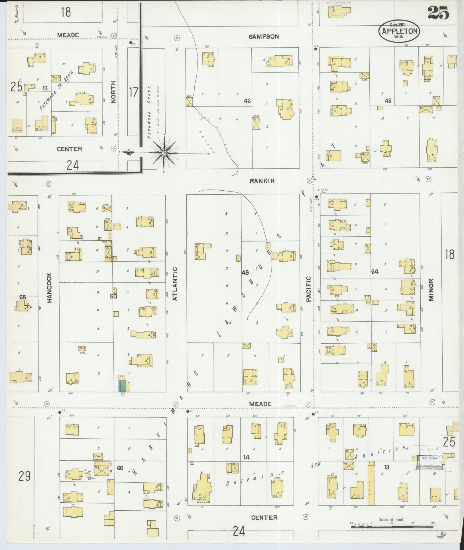 Sanborn Fire Insurance Map from Appleton, Outagamie County, Wisconsin (1901), Sheet #0025 - Historic Sanborn Fire Insurance Map Print, vintage old map wall art, antique decor, genealogy gift, Wisconsin Wisconsin map