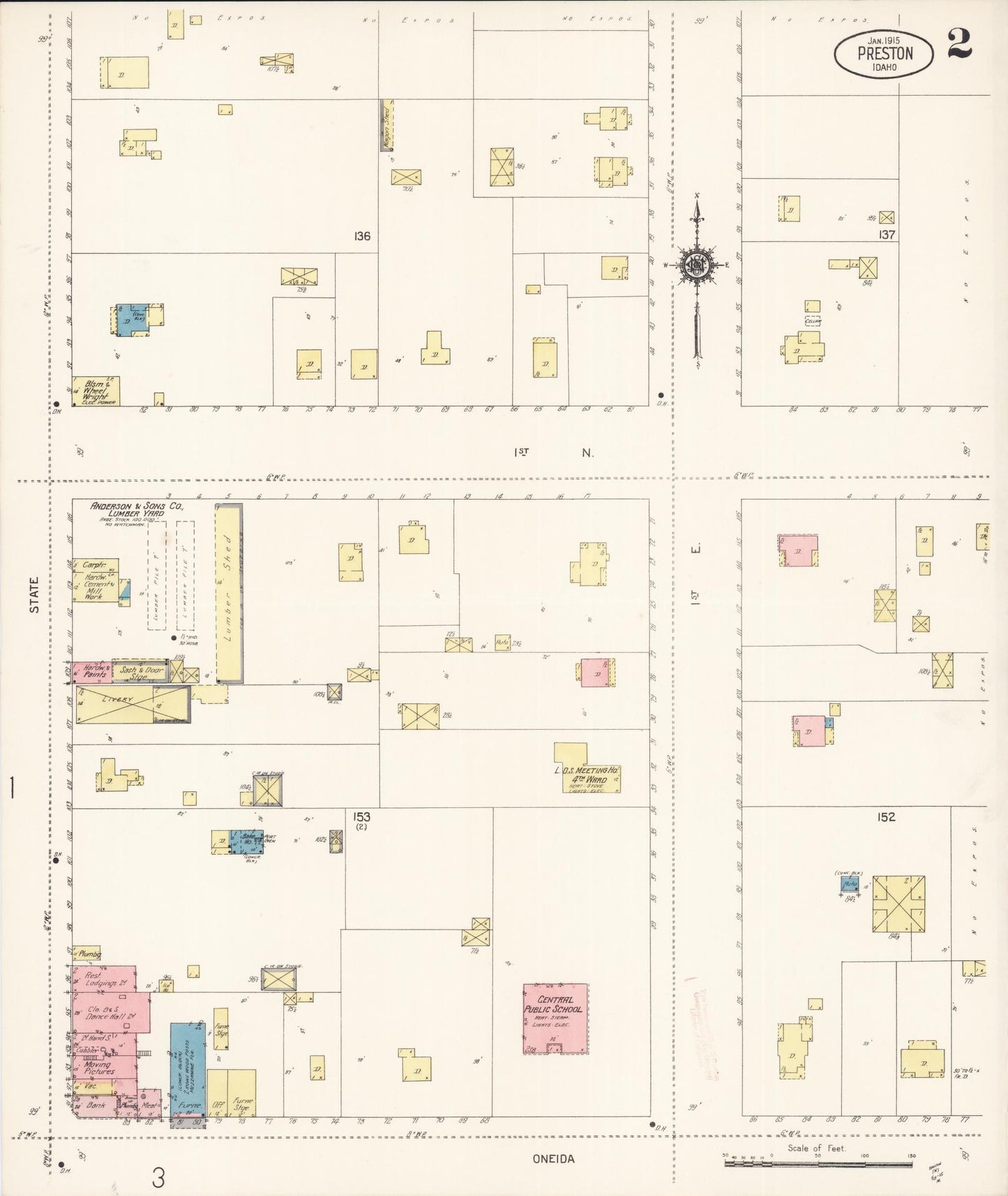 Sanborn Fire Insurance Map from Preston, Franklin County, Idaho (1915), Sheet #0002 - Complete Map Set gallery image, historic Sanborn map, vintage wall art, Idaho Idaho