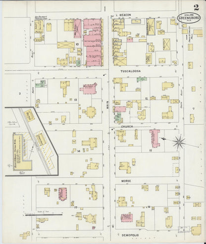 Sanborn Fire Insurance Map from Greensboro, Hale County, Alabama (1898), Sheet #0002 - Complete Map Set gallery image, historic Sanborn map, vintage wall art, Alabama Alabama