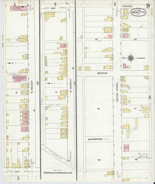 Sanborn Fire Insurance Map from Marietta, Lancaster County, Pennsylvania (1909), Sheet #0009 - Historic Sanborn Fire Insurance Map Print, vintage old map wall art, antique decor, genealogy gift, Pennsylvania Pennsylvania map