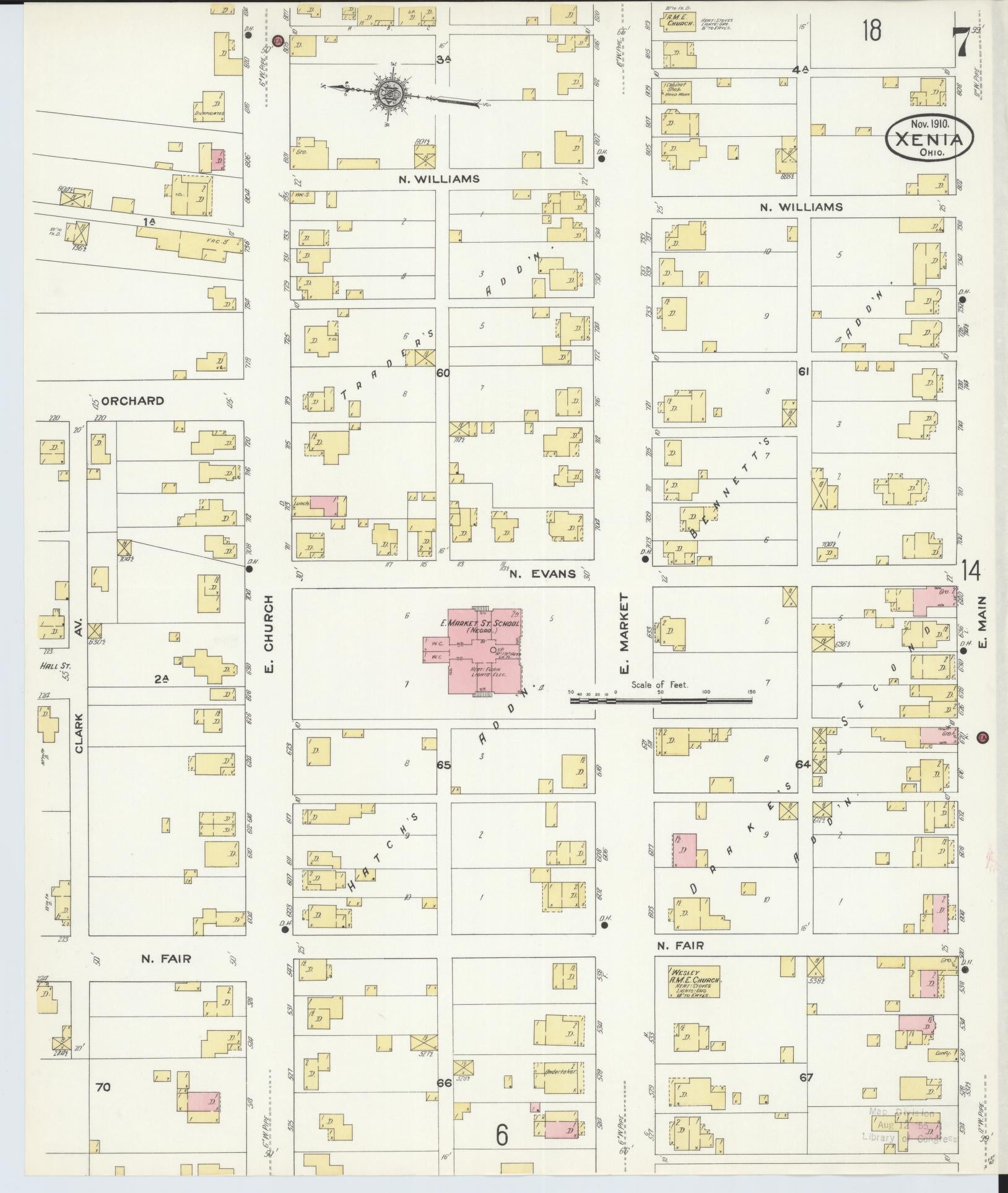 Sanborn Fire Insurance Map from Xenia, Greene County, Ohio (1910), Sheet #0007 - Historic Sanborn Fire Insurance Map Print, vintage old map wall art, antique decor, genealogy gift, Ohio Ohio map