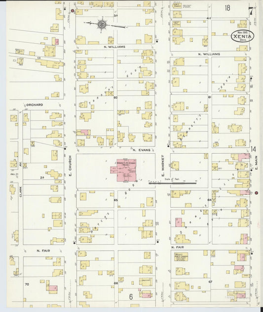 Sanborn Fire Insurance Map from Xenia, Greene County, Ohio (1910), Sheet #0007 - Historic Sanborn Fire Insurance Map Print, vintage old map wall art, antique decor, genealogy gift, Ohio Ohio map
