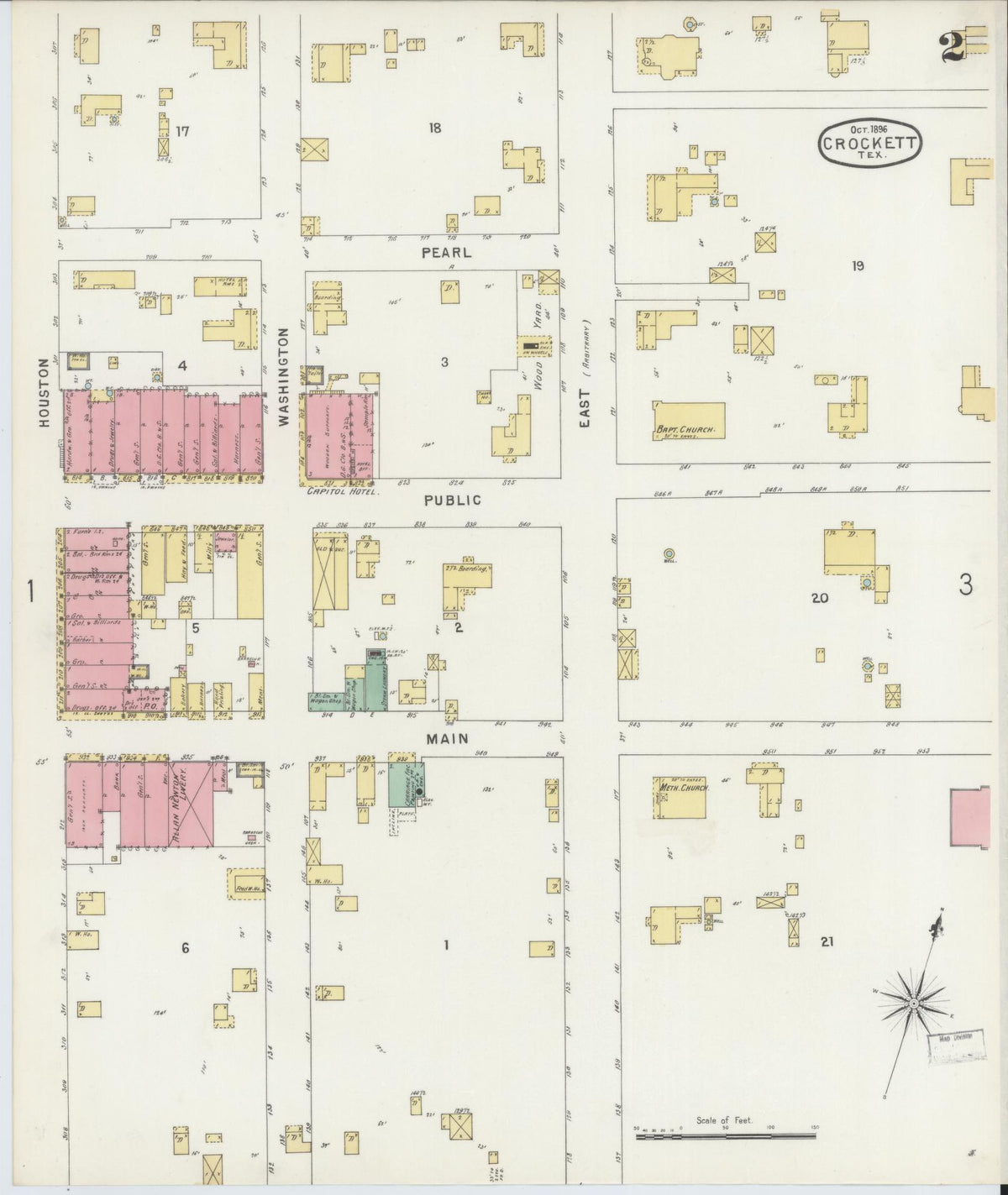 Sanborn Fire Insurance Map from Crockett, Houston County, Texas (1896), Sheet #0002 - Complete Map Set gallery image, historic Sanborn map, vintage wall art, Texas Texas