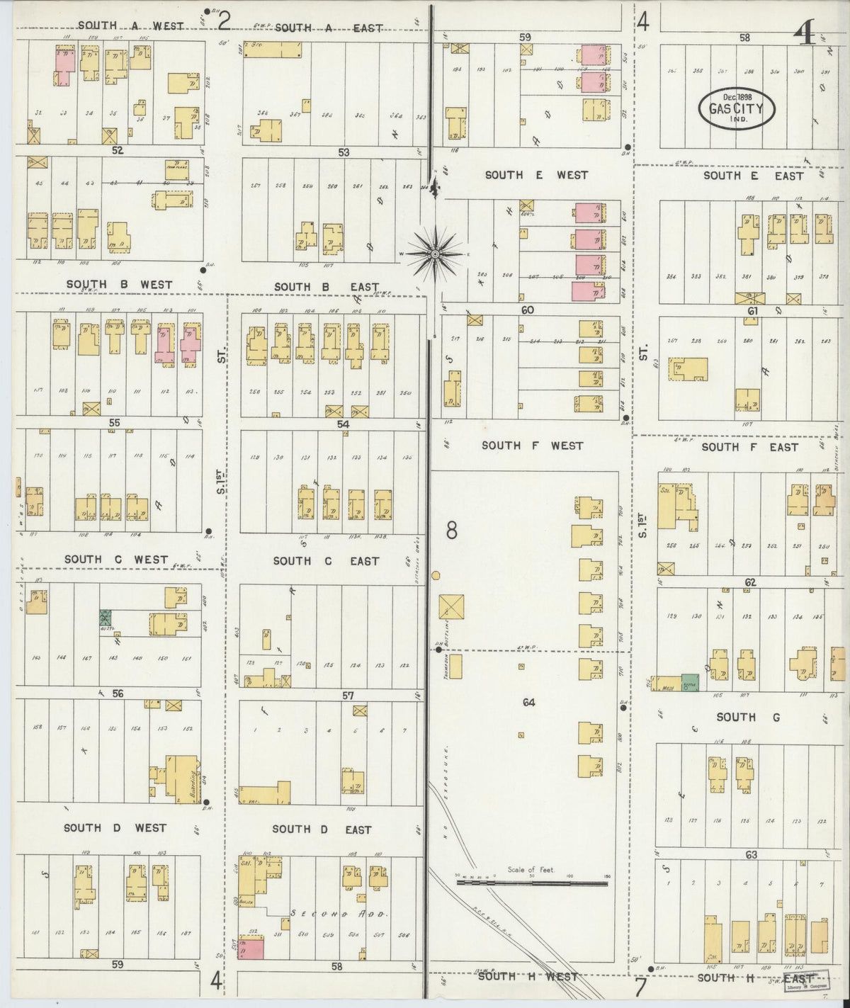 Sanborn Fire Insurance Map from Gas City, Grant County, Indiana (1898), Sheet #0004 - Historic Sanborn Fire Insurance Map Print, vintage old map wall art, antique decor, genealogy gift, Indiana Indiana map