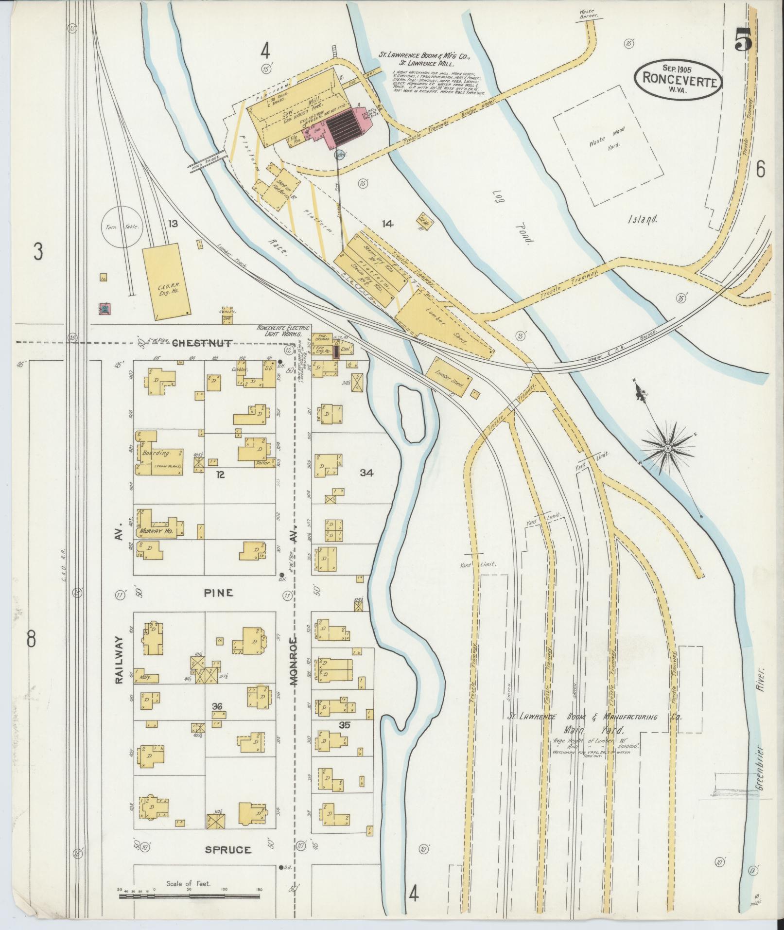 Sanborn Fire Insurance Map from Ronceverte, Greenbrier County, West Virginia (1905), Sheet #0005 - Complete Map Set gallery image, historic Sanborn map, vintage wall art, West Virginia West Virginia