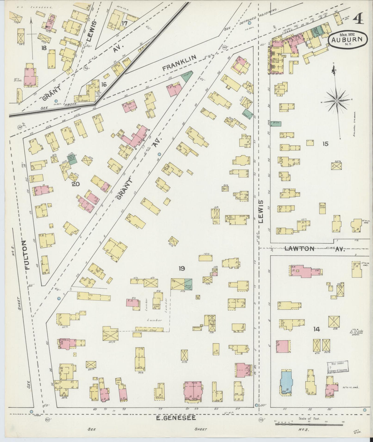 Sanborn Fire Insurance Map from Auburn, Cayuga County, New York (1892), Sheet #0004 - Complete Map Set gallery image, historic Sanborn map, vintage wall art, New York New York